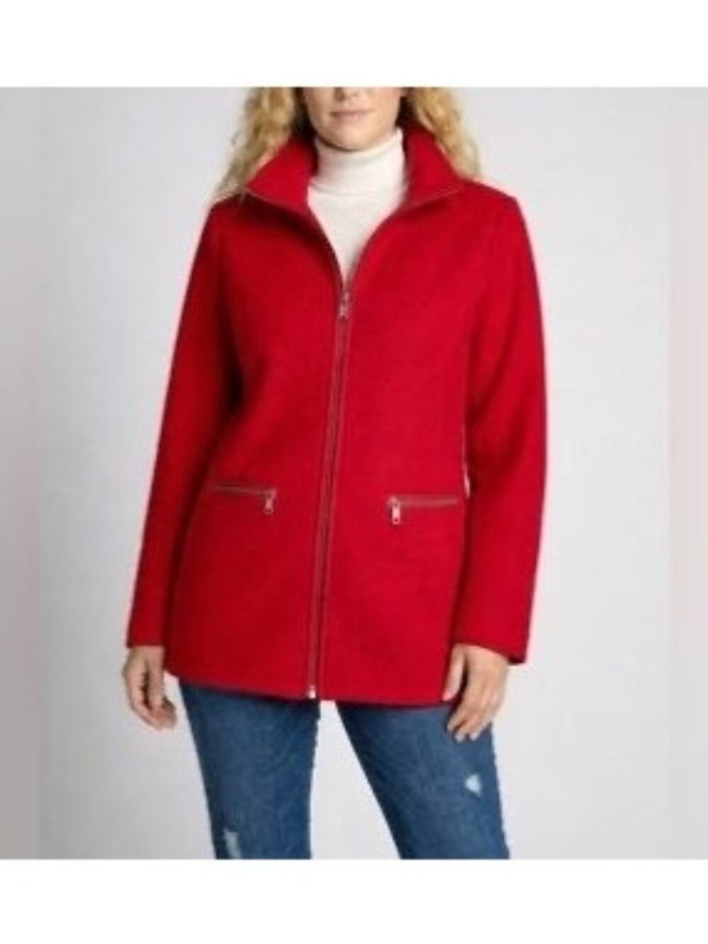 Bernardo Red 100% Wool Full Zip Coat Zippered Pockets Size M Jacket Winter Warm